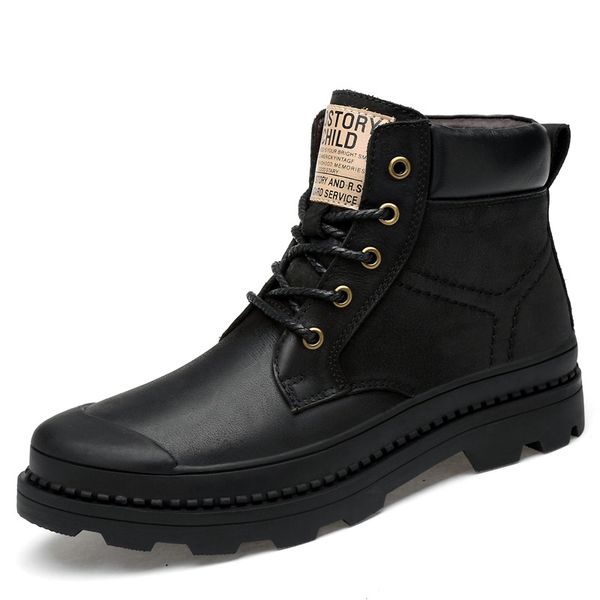

boots men winter warm snow shoes mens leather shoe ankle cowboy waterproof shose man motorcycle casual boot 2019 men's footwear, Black