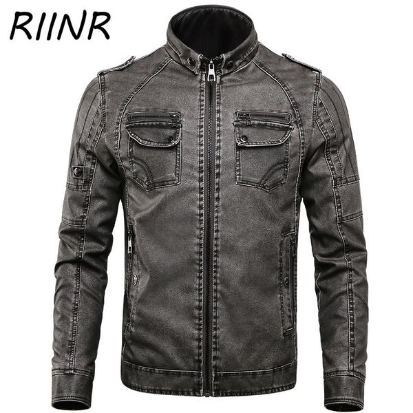 

riinr new solid winter pu jacket men thick warm fashion moto biker jackets man motorcycle casual jacket male cool coat m-4xl, Black