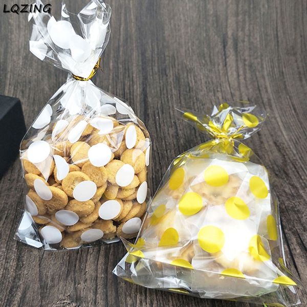 

13*21cm white/gold dots candy popcorn packing bag clear baking plastic bag christmas gift packaging bags package pouch 100x