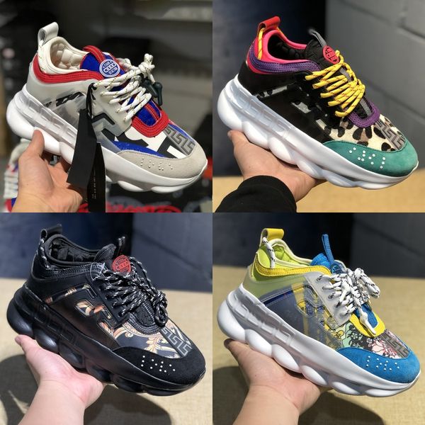 

2020 designer chain reaction rubber suede men women black white casual sneakers floral leopard embossed platform fashion luxury shoes 36-45