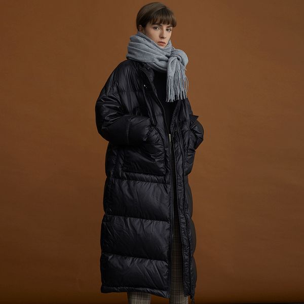 

2020 new winter long down parka womens white duck down jackets large size winter warm thick parka loose coat winter women jacket, Black