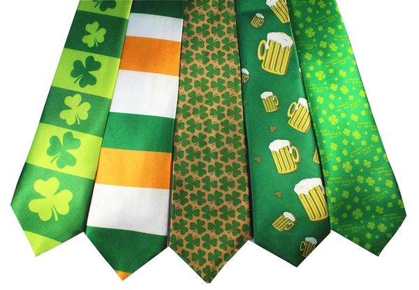 

st patricks day tie green shamrock necktie irish neck tie cosplay, Black;red