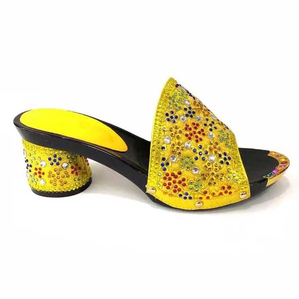 

yellow rhinestone women shoes with crystal decoration flower style african shoes for dress v53-1,heel 7.5cm