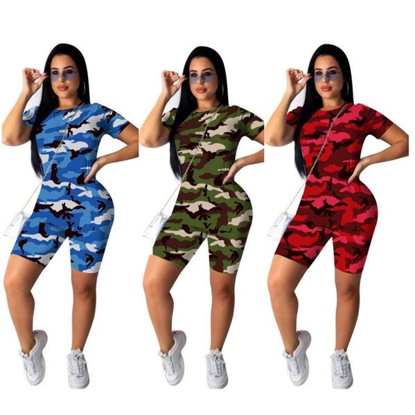 

women shorts tracksuit summer gradient camouflage beachwear sports set t-shirt short sleeve tee and shorts two piece gym outfit e31401, White