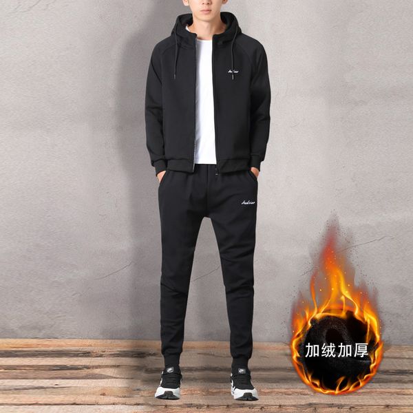 

2018 spring and autumn winter casual cardigan sports suit mens plus velvet cotton mens pullover sweater sportswear knitted