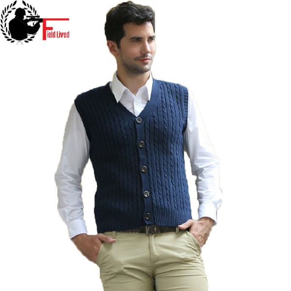 

2019 spring autumn men vest sweaters 100% cotton cardigan sleeveless male wool knitted single breasted v-neck men's waistcoat, Black;white