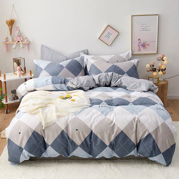 

bedding sets rhombus design 100% cotton set duvet cover bedspread flat sheet pillow cases bed line 3-4pcs linens home textile