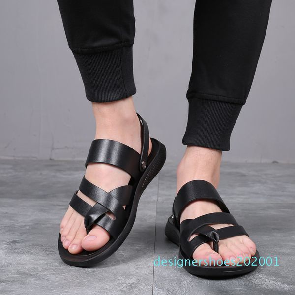 

лето новых мужчин полые дышащая пляж обувь тенденция плоский каблук двухсторонние сандалии и тапочки сандалии мужчин, Black