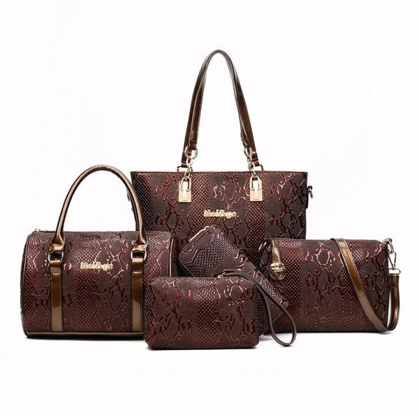 

5 комплектов luxury brands женщины tote + плечо / коммуникатор + композитный сцепления сумки высокого качества серпантин сумки дизайнерские