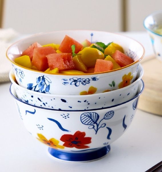 

japanese-style hand-painted 6-inch noodle bowl in spring, summer, autumn, winter and four seasons ceramic high-legged rice bowl household