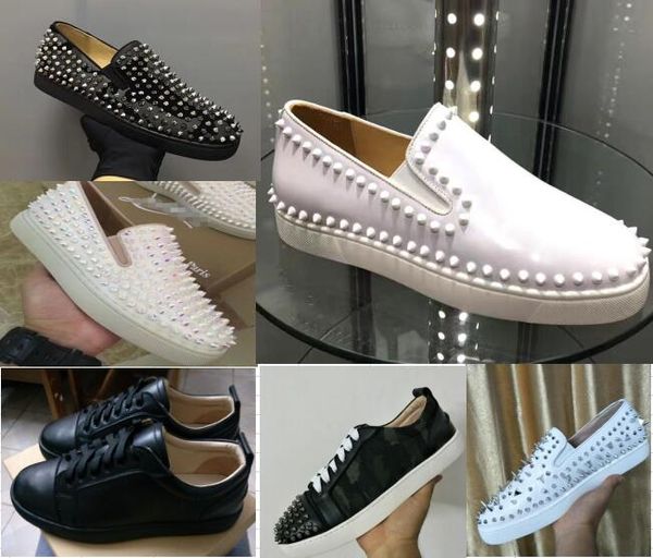

spikes red bottoms pik studded sneakers women men luxury designer boots flat casual red sole autumn winter casual shoe t07, Black