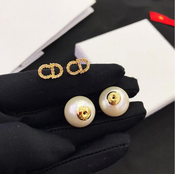 

explosion european and american style trend retro diamond letter pearl suffix earrings super flash high-end design tide female earrings, Golden;silver