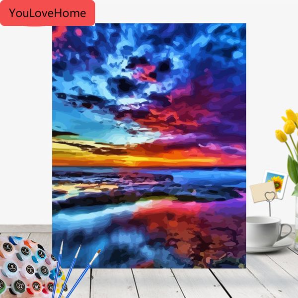 

painting by numbers seaside sunset scenery kits drawing canvas handpainted coloring pictures home decoration art gift