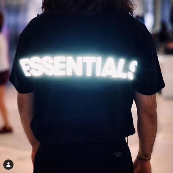 

19ss essentials fear of gold 3m светоотражающий логотип tee повседневная с коротким рукавом мужчины женщины мода уличный скейтборд летняя пр, White;black