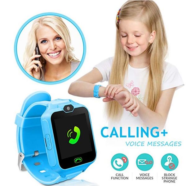 

children smart watch calling music wristwatch waterproof practical hd colorful screen smartwatch support gps and sos, Blue