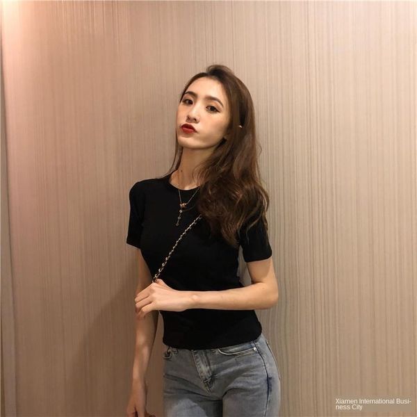 

pure color short sleeve slim inner slim t-shirt female autumn female fashion base underpants underpants shirt 2020, White