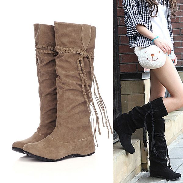 

women heighten platforms thigh high tessals suede boots long boots women motorcycle shoes kozaki damskie#15, Black