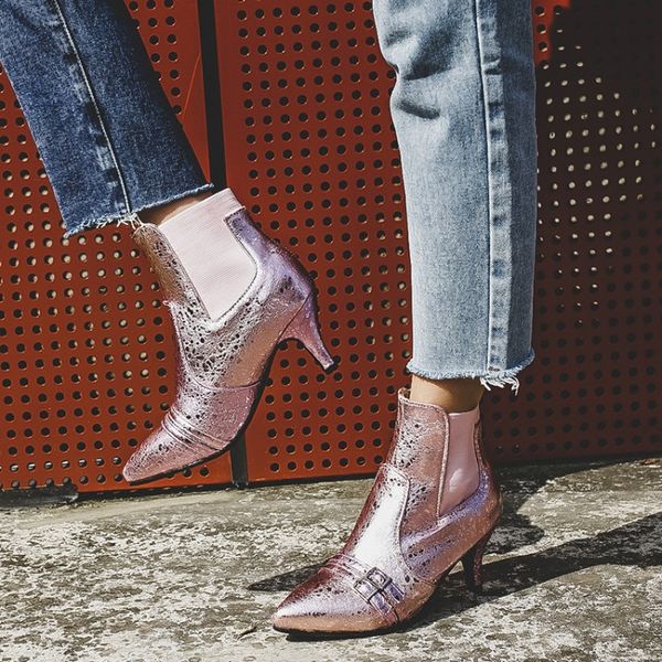 

большой размер-сапоги женская обувь ботильоны для женщин дамы печатный треск металлической пряжки украшения, Black