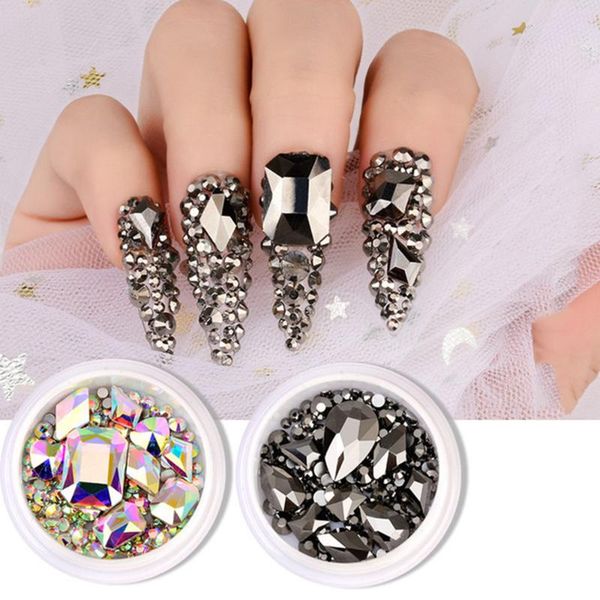

mixed size diamond 3d crystal nail art rhinestone decorations shinny waterdrop partition super glitter gems glass manicure tips, Silver;gold