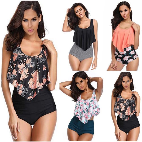 

дамы цветочные купальниках 9 цветов полосатый сборки высокой талией купальники бутик женщин бикини бразильский пляж biquini s-3xl060331, White