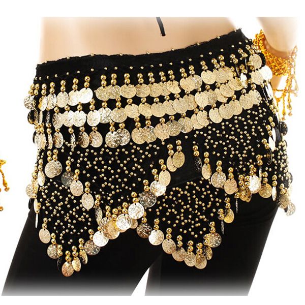

belly dancing costume hip scarf dance belt 312pcs gold coins velvet rhinestone wrap skirt wrap bollywood carnival, Black;red