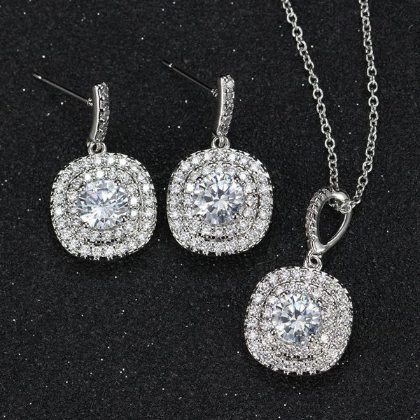 

uilz classic round cubic zirconia square earrings necklaces set for women fashion wedding party jewelry accessories us262, Silver