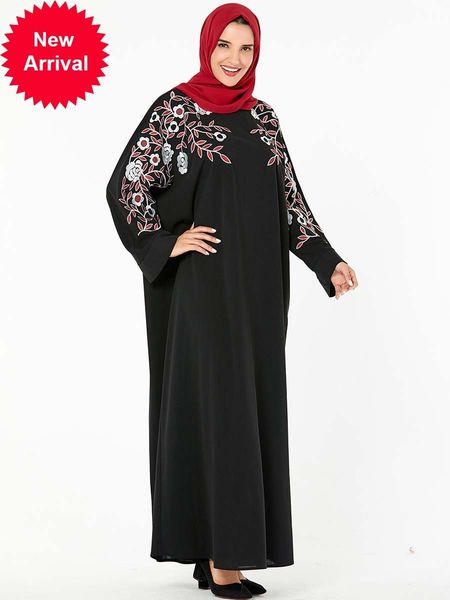 

mc209236 large women's arabian embroidered muslim dress (no headscarf) abayas for women dubai plus size muslimaname, Red