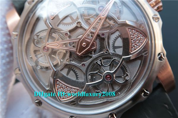 

Tourbillon 18k ro e gold diamond ilver men watch manual winding power re erve apphire cry tal 45mm grey leather trap over ize