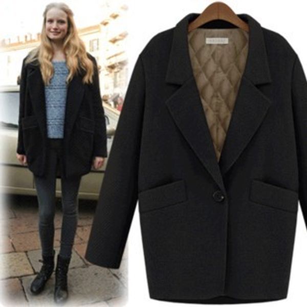 

manteau femme european 2018 осень / зима женщины просторное стеганое шерстяное пальто простая верхняя одежда casaco feminino, Black