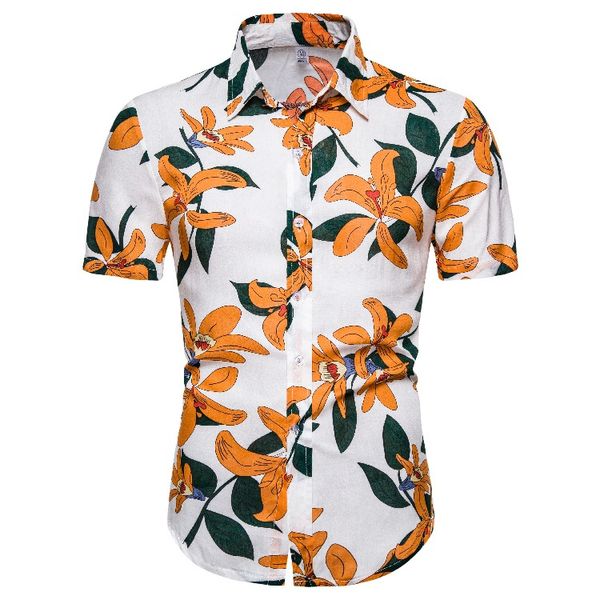 

men's brand new summer personalized casual business fashion short sleeve printed hawaiian beach resort shirt mens dress shirts, White;black