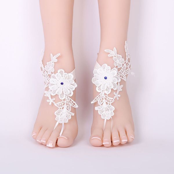 

1 pair women bridal beach foot chain wedding anklets lace decor barefoot chain hd88, Red;blue