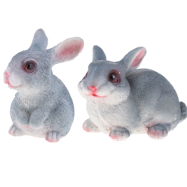 

2pcs creative handcraft vivid grey rabbits model garden sculpture home deskornament