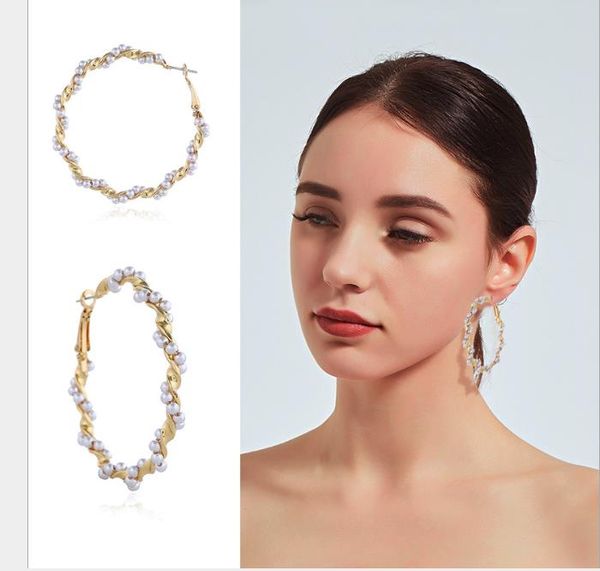 

женские жемчужные серьги с золотыми геометрическими круглыми серьгами, Golden;silver