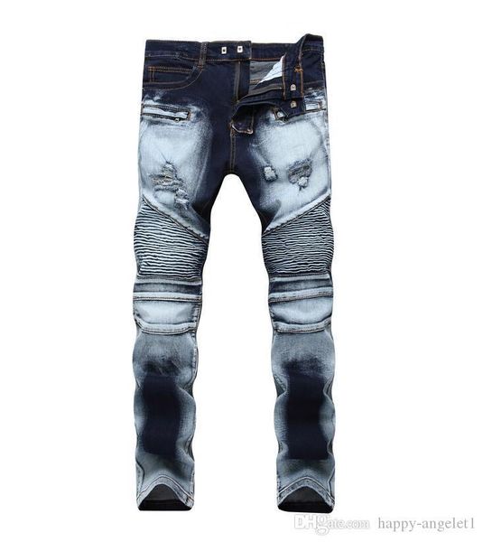 

мода vintage мужские джинсы рваные штаны slim fit проблемные hip hop denim cool мужской новизна streetwear жан брюки горячие продажа, Blue