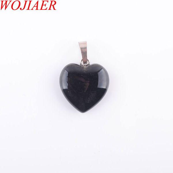 

wojiaer natural black agate gem stone bead heart silver plated reiki chakra pendant necklace 18inches dn3439
