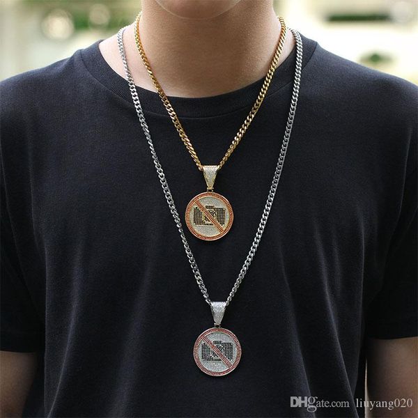 

personality iced no pgraphic signs pendant with cuban chain gold silver color bling cubic zircon men's hip hop