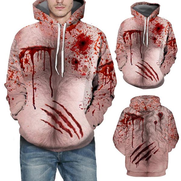 

halloween men 3d horrible blood print sweatshirt hoodies hip hop funny autumn streetwears hoodies sweatshirt for clothes, Black