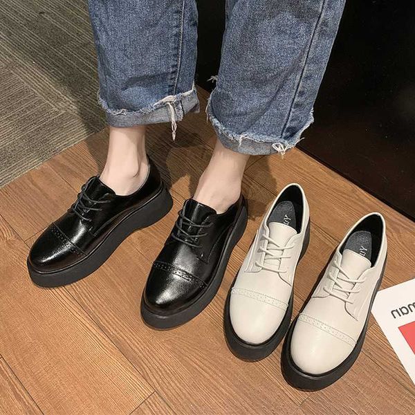 

womens derby shoes british style casual female sneakers round toe platform black flats leather cross nurse new preppy