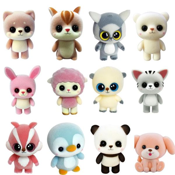

2pcsnew пластиковые flocking куклы симпатичные собаки утки panda овец penguin дети плюшевые игрушки новизны gag подарок на день рождения игр