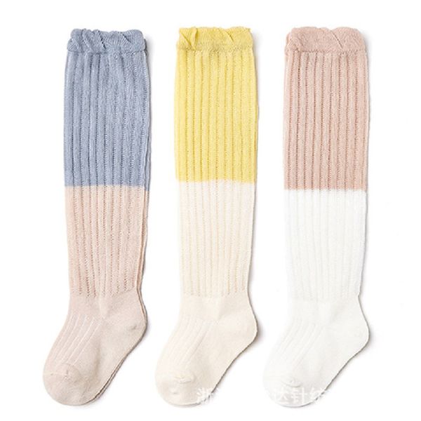 

3 pair/lot baby summer thin mesh long socks newborn girls cotton knee high socks cute animals mosquito proof for infants, Pink;yellow