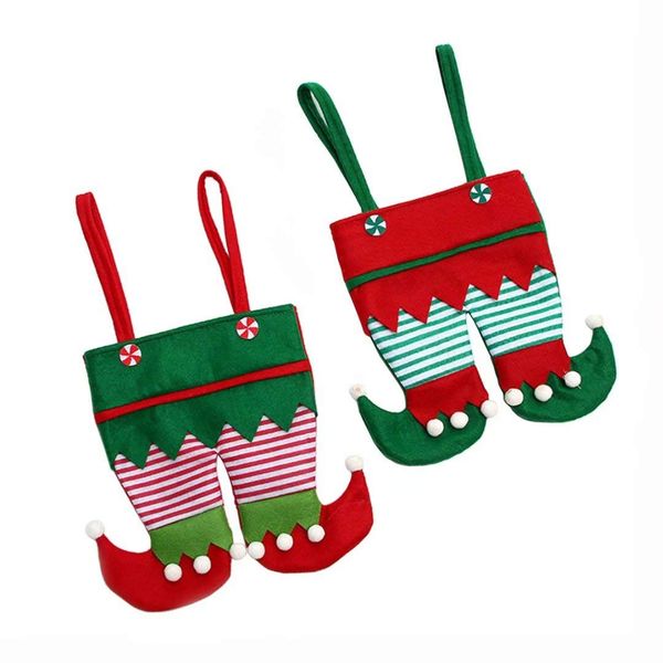 

christmas xmas elf pant design candy cookie handbags, hanging ornaments gift treats sack stocking filler for xmas tree party decorations