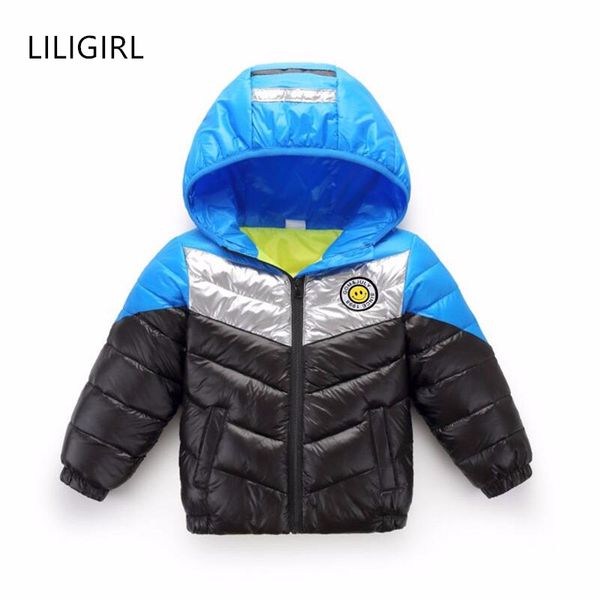 

liligirl down-cotton boys hooded jacket striped baby girls warm coat outwear for children sport clothes winter kids jackets, Blue;gray