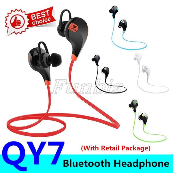 Cuffie Bluetooth da 100 pezzi Archetto da collo con cancellazione del rumore Cuffie stereo Sport In Ear QY7 Bluetooth 4.1 Auricolari stereo Cuffie con microfono