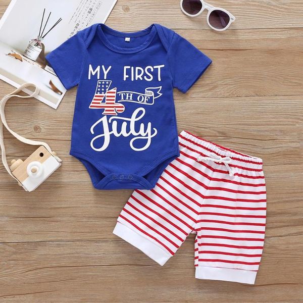 

infant clothing 2020 kids summer clothes for baby girl set 4th of july rompers+striped pants 2pcs deguisement garcon, White
