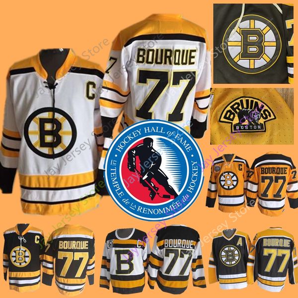 

77 Ray Bourque Jersey 2004 Hall Of Fame Ice Hockey Boston Bruins Jerseys CCM Vintage Black White Winter Classic