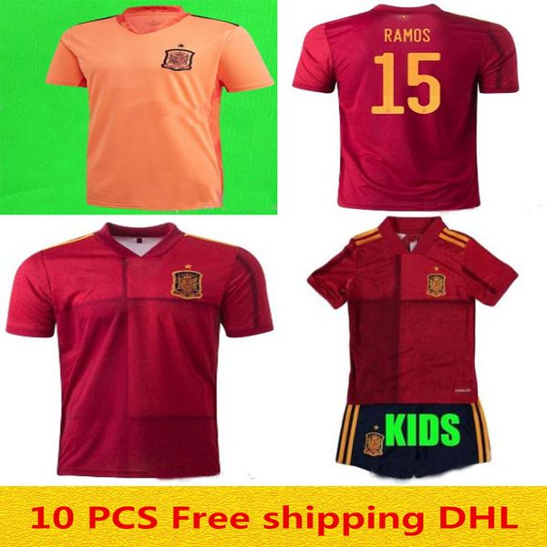 

spain 2020 red soccer jerseys morata sergio ramos paco alcacer de gea goalkeeper football shirts navas oyarzabal kids kits, Black;yellow
