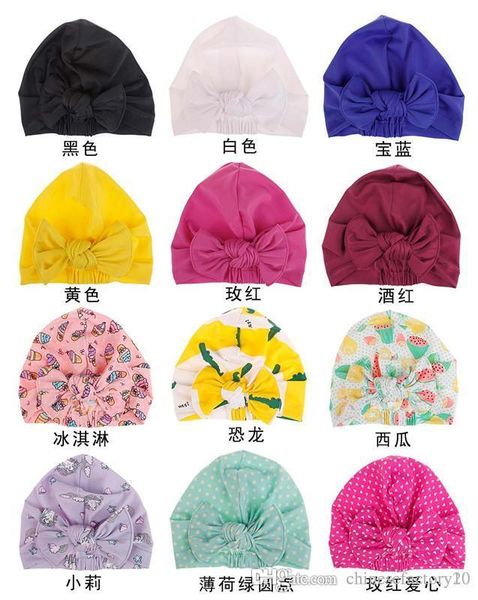 

12 colors girls boys swim hat sun hat newborn toddler turban bow hat unicorn dinosaur heart printed, Yellow