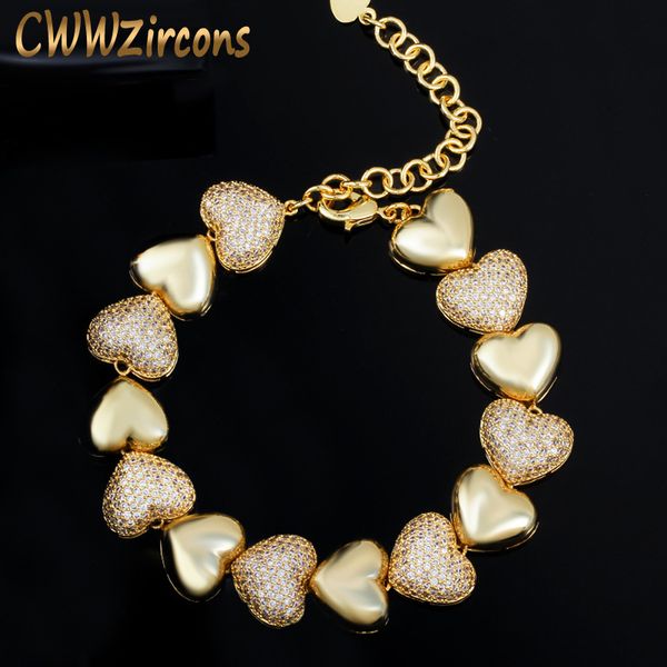 

cwwzircons micro pave cubic zirconia african 585 yellow gold love heart shape ladies bracelets jewelry gift cb202, Golden;silver
