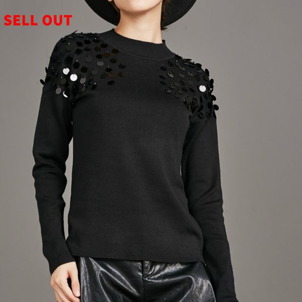 

fashion tide autumn and winter new casual fashion women loose plus solid color round neck sequin sweater tc727, White;black