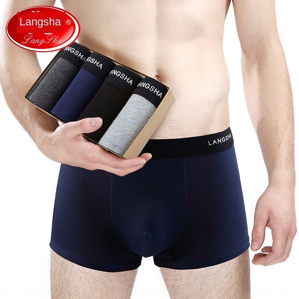 

langsha pure cotton men's underwear solid color four underwear seasons middle waist boxer pants 4 boxes, Black;white